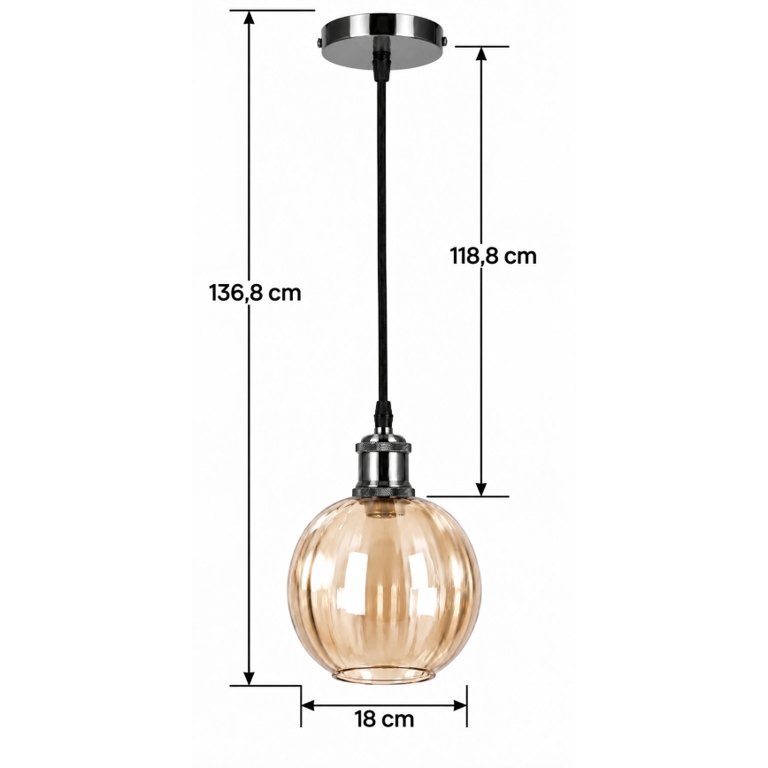 BRILAGI - LUSTRE LED suspenso por cabo RETRO GLASS 1xE27/60W/230V Ø 18 cm preto/castanho fumado
