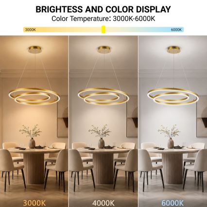 BRILAGI - Lustre LED regulável suspenso por cabo TWISTER LED/75W/230V 3000-6000K Ø 70 cm dourado + controlo remoto