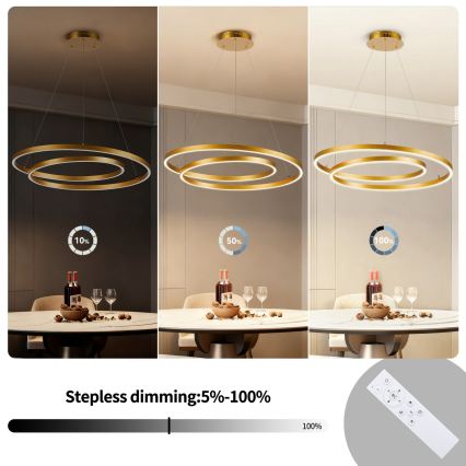 BRILAGI - Lustre LED regulável suspenso por cabo TWISTER LED/75W/230V 3000-6000K Ø 70 cm dourado + controlo remoto