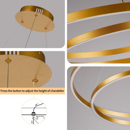 BRILAGI - Lustre LED regulável suspenso por cabo TWISTER LED/75W/230V 3000-6000K Ø 70 cm dourado + controlo remoto