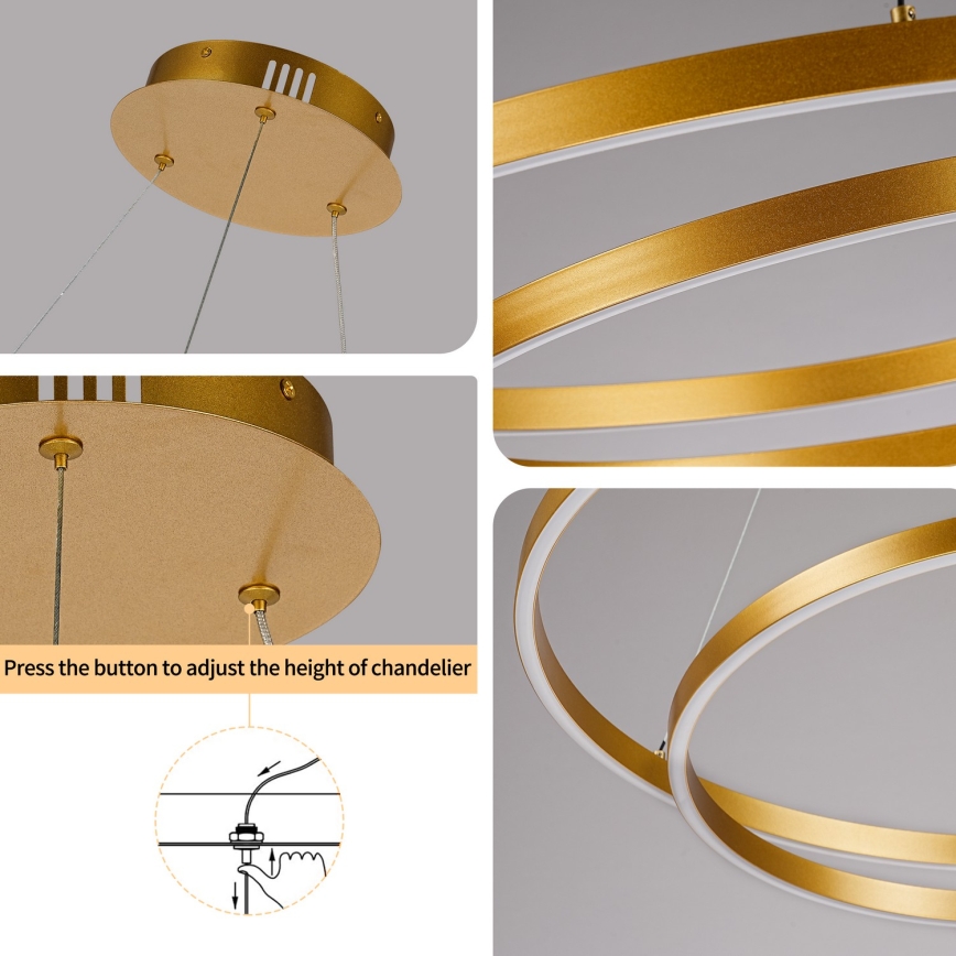 BRILAGI - Lustre LED regulável suspenso por cabo TWISTER LED/75W/230V 3000-6000K Ø 70 cm dourado + controlo remoto