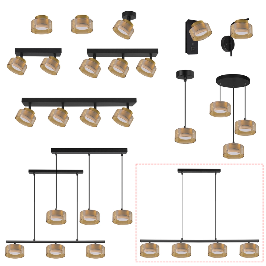 Brilagi - LED Lustre suspenso em cabo AURA LUX 4xGX53/30W/230V preto/dourado