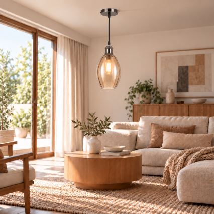 BRILAGI - LED lustre pendente em cabo RETRO GLASS 1xE27/60W/230V Ø 17 cm preto/bege fumê