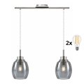 BRILAGI - LED Lustre suspenso em cabo RETRO GLASS 2xE27/60W/230V cromado fosco/cinzento fumado