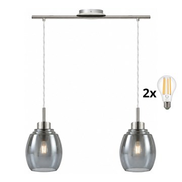 BRILAGI - LED Lustre suspenso em cabo RETRO GLASS 2xE27/60W/230V cromado fosco/cinzento fumado