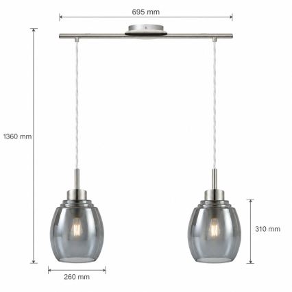 BRILAGI - LED Lustre suspenso em cabo RETRO GLASS 2xE27/60W/230V cromado fosco/cinzento fumado