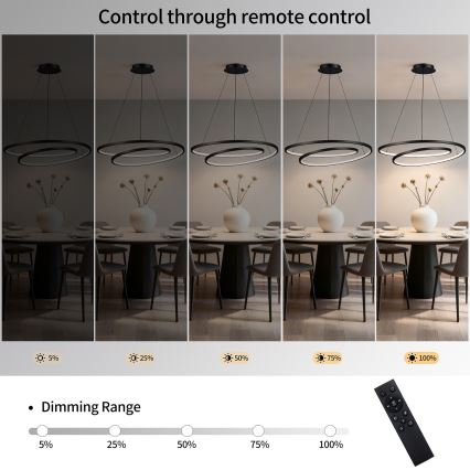 Brilagi - Lustre suspenso LED dimerizável com cabo TWISTER LED/105W/230V 3000-6000K Ø 100 cm preto + controlo remoto