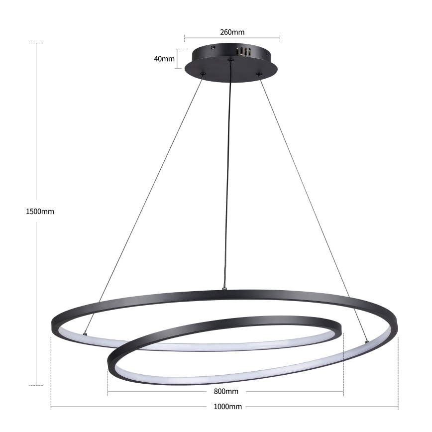 Brilagi - Lustre suspenso LED dimerizável com cabo TWISTER LED/105W/230V 3000-6000K Ø 100 cm preto + controlo remoto