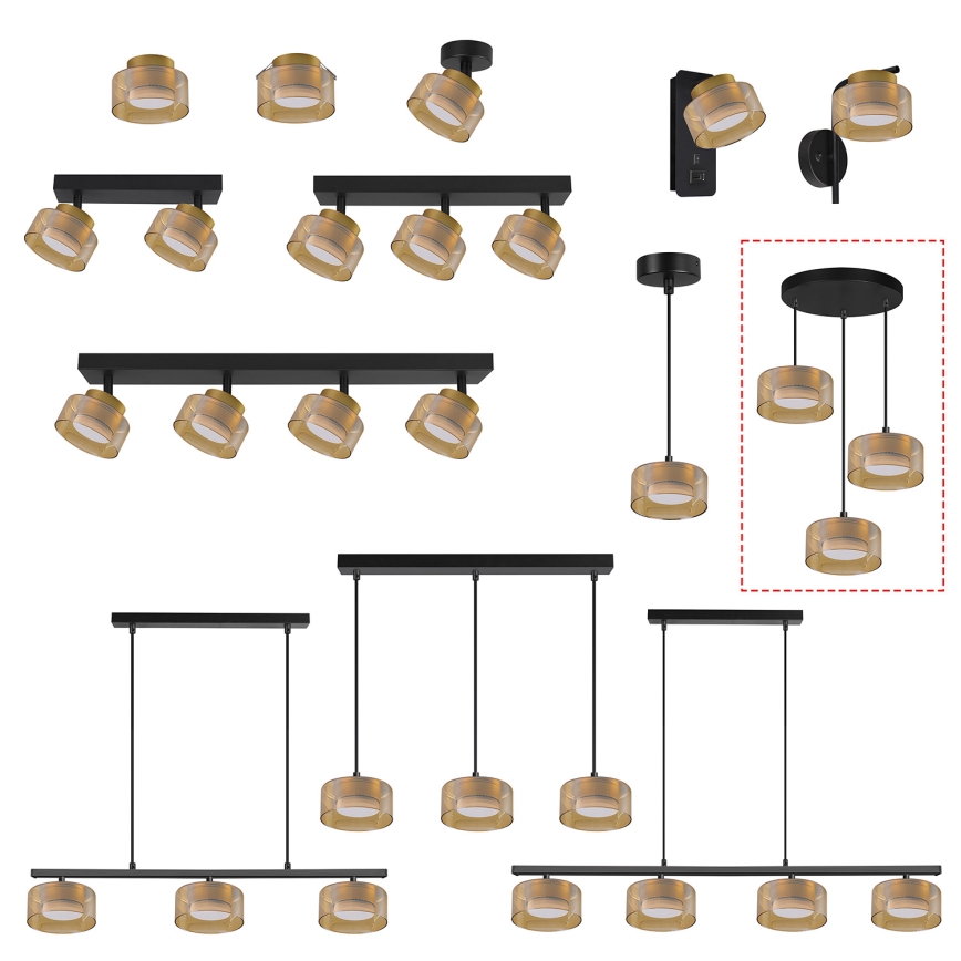 Brilagi - LED Lustre suspenso por cabo AURA LUX 3xGX53/30W/230V preto/dourado