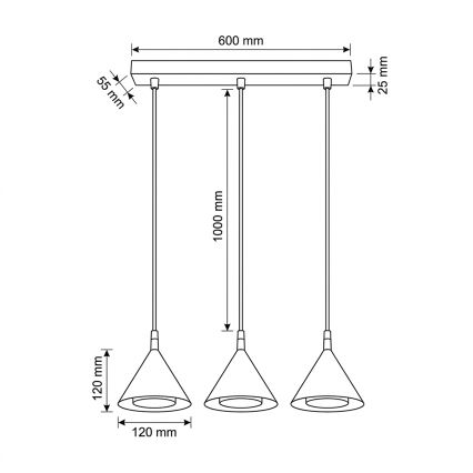 BRILAGI - LED Lustre suspenso por cabo CONE TRIPLE 3xGX53/15W/230V dourado