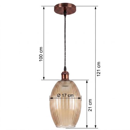 Brilagi - Lustre LED suspenso por cabo RETRO GLASS 1xE27/60W/230V Ø17 cm cobre/bege fumado