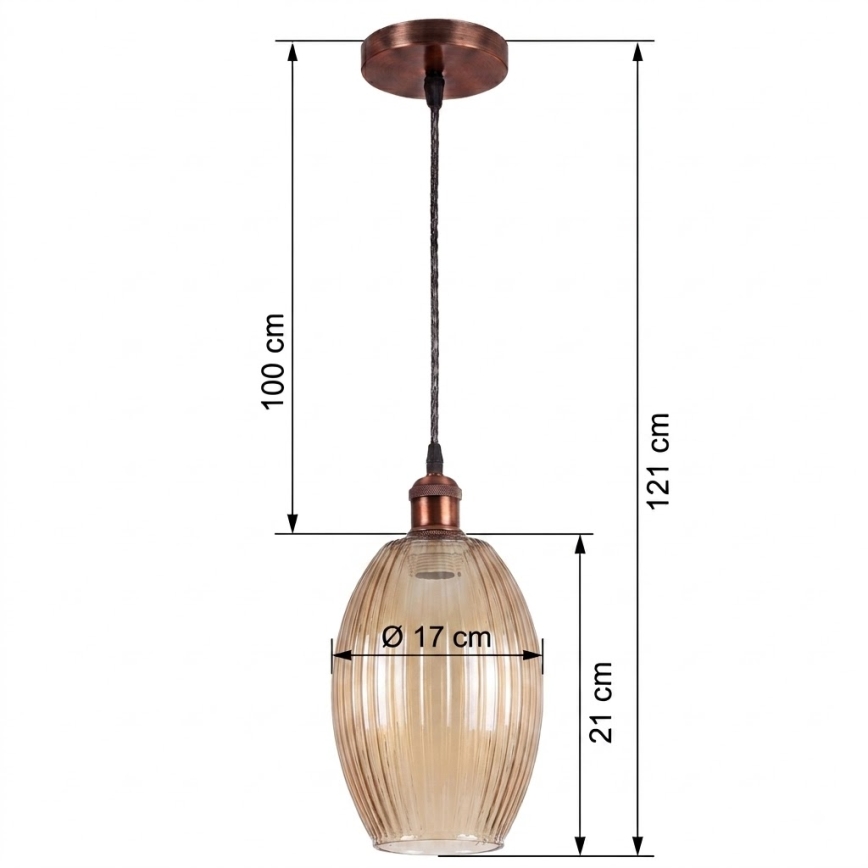 Brilagi - Lustre LED suspenso por cabo RETRO GLASS 1xE27/60W/230V Ø17 cm cobre/bege fumado