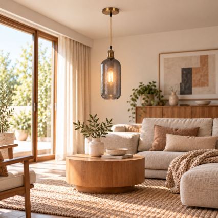BRILAGI - LED Lustre em cabo RETRO GLASS 1xE27/60W/230V Ø 14 cm dourado/cinza fumê