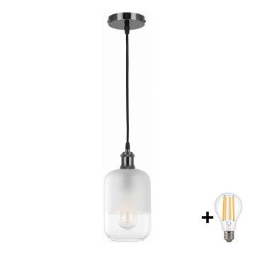 BRILAGI - LED Lustre suspenso por cabo RETRO GLASS 1xE27/60W/230V Ø 14 cm preto/branco
