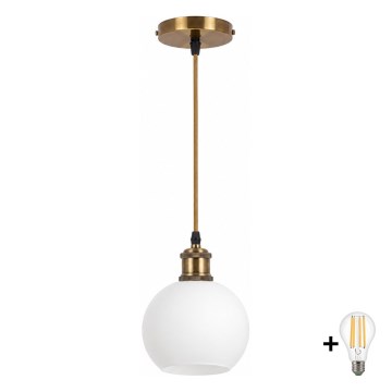 BRILAGI - LED Lustre suspenso por cabo RETRO GLASS 1xE27/60W/230V Ø 15 cm dourado/branco