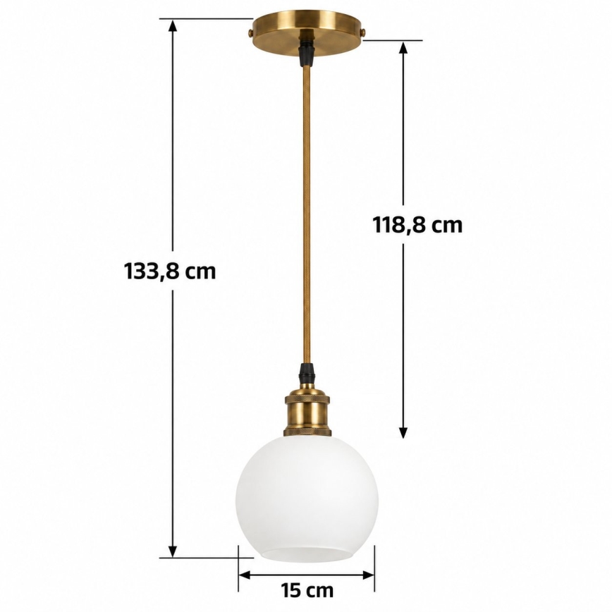 BRILAGI - LED Lustre suspenso por cabo RETRO GLASS 1xE27/60W/230V Ø 15 cm dourado/branco