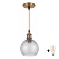 BRILAGI - LED Lustre suspenso por cabo RETRO GLASS 1xE27/60W/230V Ø 25 cm dourado/cinza fumê
