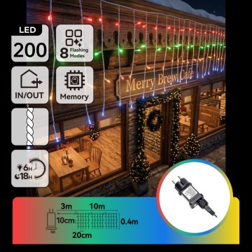 BRILAGI - LED Luzes de Natal para exterior 200xLED/3,6W/8 funções 13x0,4m IP44 multicolorido