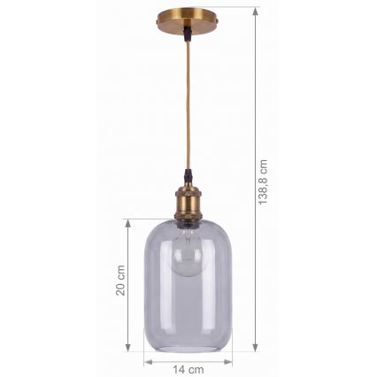 BRILAGI - Lustre LED em cabo RETRO GLASS 1xE27/60W/230V Ø 14 cm dourado/cinza fumê