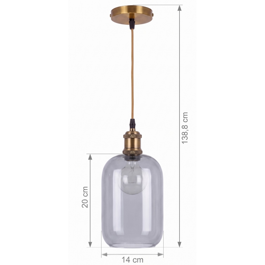 BRILAGI - Lustre LED em cabo RETRO GLASS 1xE27/60W/230V Ø 14 cm dourado/cinza fumê