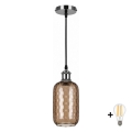 BRILAGI - LED Pendente com cabo RETRO GLASS 1xE27/60W/230V Ø 14 cm preto/castanho fumê