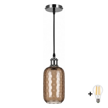 BRILAGI - LED Pendente com cabo RETRO GLASS 1xE27/60W/230V Ø 14 cm preto/castanho fumê