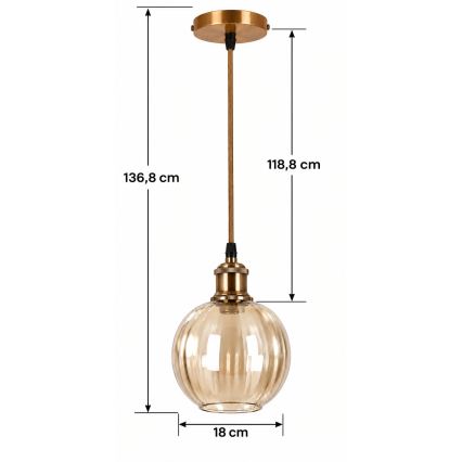 BRILAGI - Lustre LED com cabo RETRO GLASS 1xE27/60W/230V Ø 18 cm dourado/marrom fumê