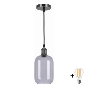 BRILAGI - LED Pendente em cabo RETRO GLASS 1xE27/60W/230V Ø 14 cm preto/cinza fumê