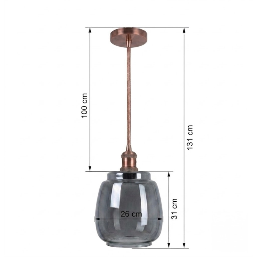 BRILAGI - Candeeiro pendente LED RETRO GLASS 1xE27/60W/230V Ø 26 cm cobre/cinzento fumado