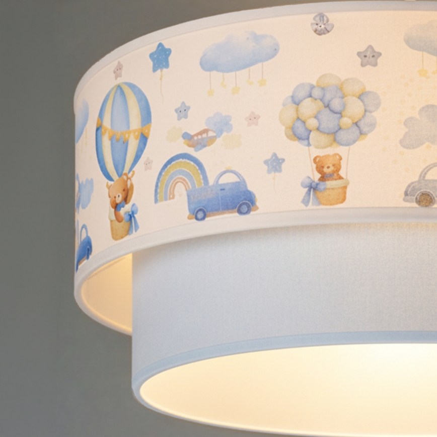 Brilagi-LED Pendente infantil BOBO com cabo 1xE27/60W/230V diâmetro 40 cm creme/azul/ursinho