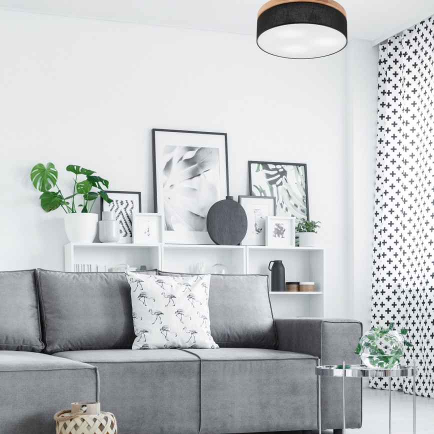 Brilagi - Luminária de Teto LED BELLADONNA 3xE27/15W/230V diâmetro 50 cm preto/carvalho