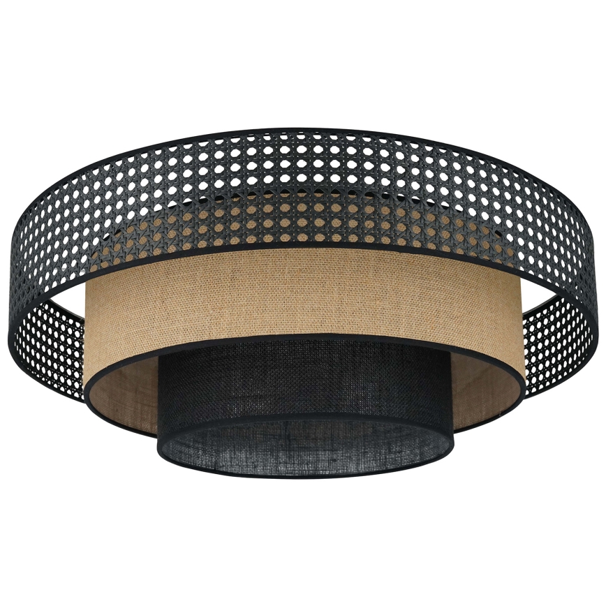 Brilagi - Plafon LED DAKOTA LUNETA LED/12W/230V diâmetro 60 cm 3000K/4000K/6400K preto/ráfia