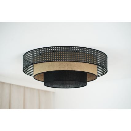 Brilagi - Plafon LED DAKOTA LUNETA LED/12W/230V diâmetro 60 cm 3000K/4000K/6400K preto/ráfia