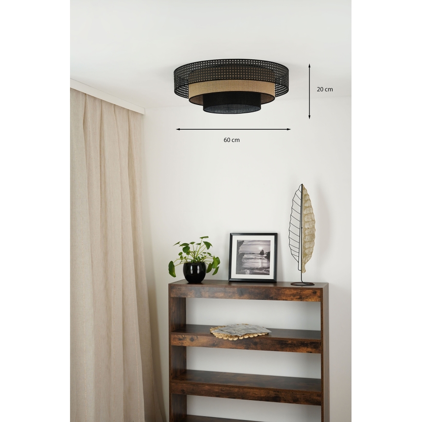 Brilagi - Plafon LED DAKOTA LUNETA LED/12W/230V diâmetro 60 cm 3000K/4000K/6400K preto/ráfia