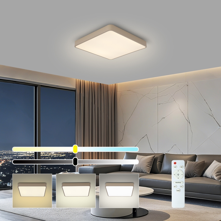 BRILAGI - Candeeiro de tecto LED dimerizável POOL SQUARE LED/36W/230V 3000-6000K 40x40 cm bege + comando remoto