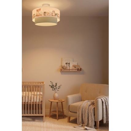 Brilagi - Candeeiro de teto LED infantil sobreposto BOBO 1xE27/60W/230V Ø 40 cm branco/verde/motivos de animais