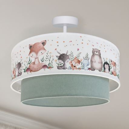 Brilagi - Candeeiro de teto LED infantil sobreposto BOBO 1xE27/60W/230V Ø 40 cm branco/verde/motivos de animais