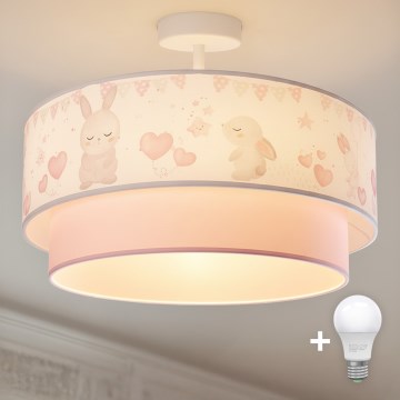 Brilagi - LED Plafon infantil sobreposto BOBO 1xE27/60W/230V Ø 40 cm creme/rosa/coelhinhos
