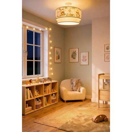 Brilagi - Candeeiro de tecto infantil LED de sobrepor BOBO 1xE27/60W/230V Ø 40 cm creme/verde/selva