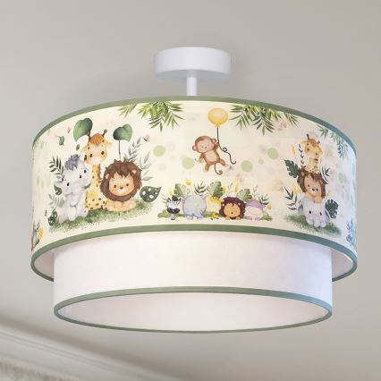 Brilagi - Candeeiro de tecto infantil LED de sobrepor BOBO 1xE27/60W/230V Ø 40 cm creme/verde/selva