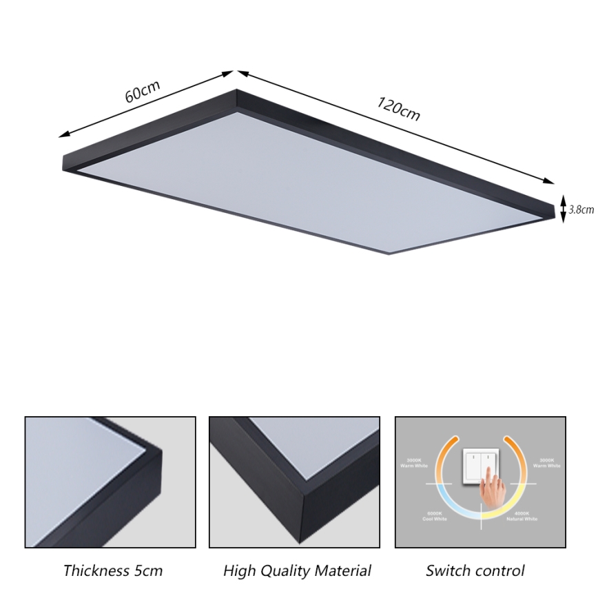 Brilagi - Candeeiro de tecto LED para casa de banho FRAME LED/96W/230V 120x60 cm 3000/4000/6000K IP44 preto