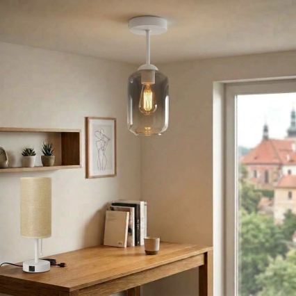 BRILAGI - Candeeiro de tecto sobreposto LED RETRO GLASS 1xE27/60W/230V Ø 14 cm branco/cinzento fumado