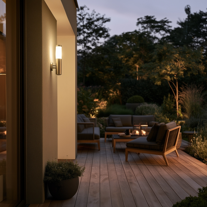 BRILAGI - Aplique de parede exterior LED regulável ELIA 1xE27/6W/230V 2700-6500K IP44 Wi-Fi cromado fosco