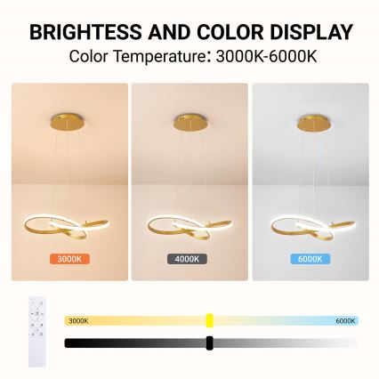 Brilagi - Lustre LED dimerizável suspenso por cabo INFINITY LED/55W/230V 3000-6000K 50x50 cm dourado + controlo remoto