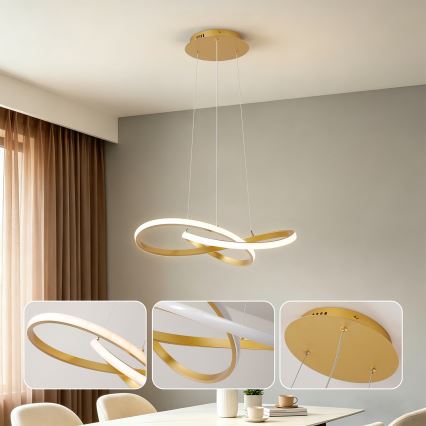 Brilagi - Lustre LED dimerizável suspenso por cabo INFINITY LED/55W/230V 3000-6000K 50x50 cm dourado + controlo remoto