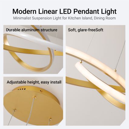 Brilagi - Lustre LED dimerizável suspenso por cabo INFINITY LED/55W/230V 3000-6000K 50x50 cm dourado + controlo remoto