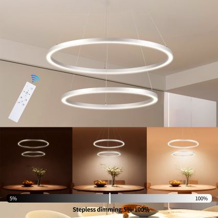 Brilagi - Lustre LED regulável em cabo PORTOFINO LED/98W/230V 3000-6000K Ø 80 cm prateado + comando remoto