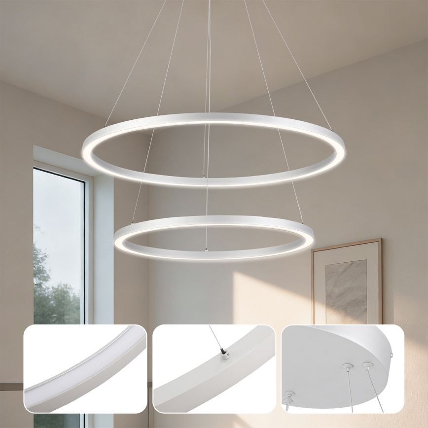 Brilagi - Lustre LED regulável em cabo PORTOFINO LED/98W/230V 3000-6000K Ø 80 cm prateado + comando remoto