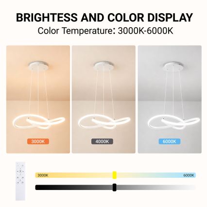 Brilagi - Lustre suspenso em cabo INFINITY regulável LED/55W/230V 3000-6000K 50x50 cm branco + comando remoto
