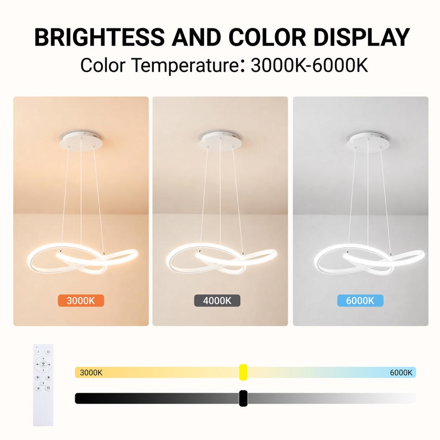 Brilagi - Lustre suspenso em cabo INFINITY regulável LED/55W/230V 3000-6000K 50x50 cm branco + comando remoto